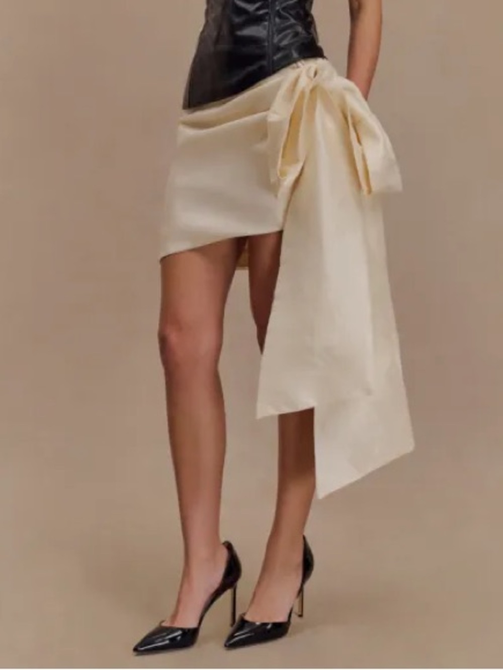 Meshki NWT XS ivory cream satin mini micro cocktail formal skirt with drape tie